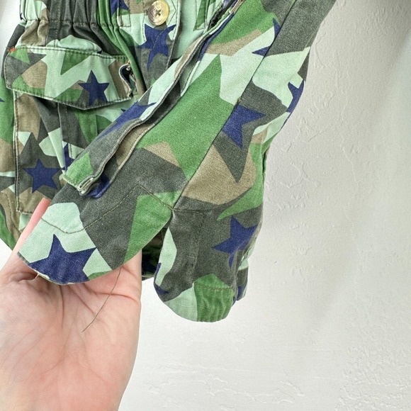 Boden Jacket Kids 6-7Y Green Blue Camo Stars Cotton Army Button Elastic Waist - Picture 7 of 9